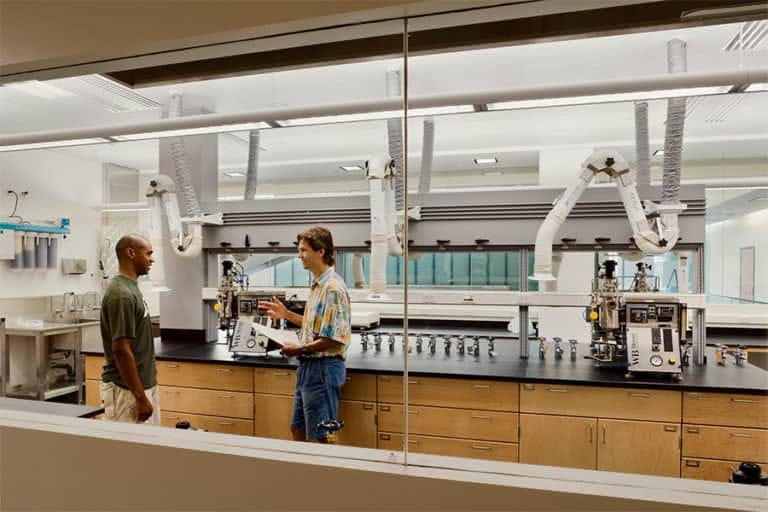 University of Wisconsin-Madison Microbial Sciences Building Fermentation laboratory as viewed from a corridor.