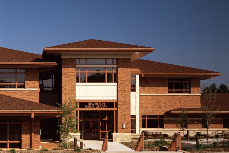 New Berlin Public Library Exterior and Entrance represents modern Civic Design