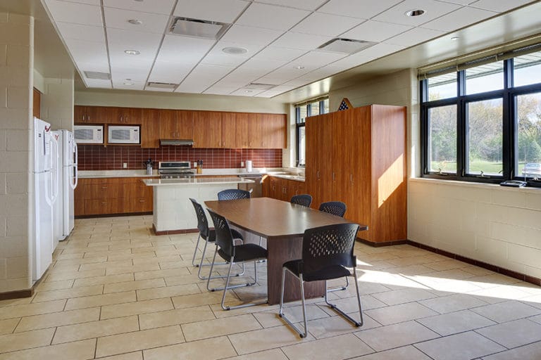 Pleasant Prairie Fire Station Kitchen: Space for firefighters to socialize and prepare meals as a team.