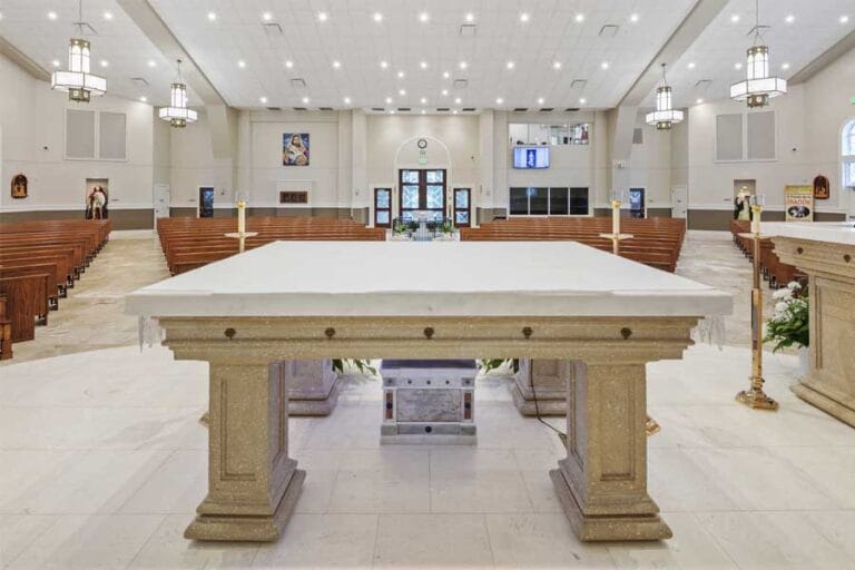 The Sancturary of St. Catherine of Siena Catholic Church as shown looking over the Altar towards the Narthex